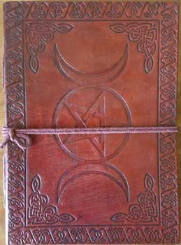 5" x 7" Triple Moon Pentagram leather blank book w/cord - Click Image to Close