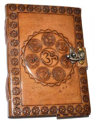 5" x 7" 7 Chakra Embossed leather w/ latch - Click Image to Close