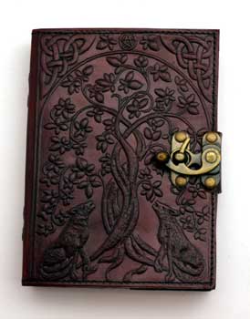 Wolf & Tree of Life leather blank book w/ latch - Click Image to Close