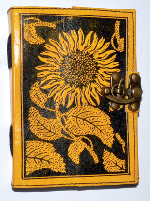 Sunflower leather blank book w/ latch - Click Image to Close