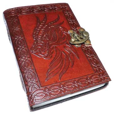 Celtic Dragon leather blank book w/ latch - Click Image to Close