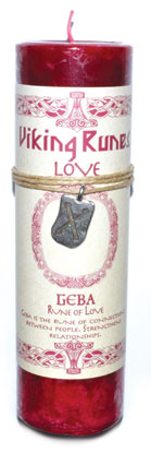 Love pillar candle with Geba Rune pendant - Click Image to Close