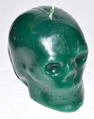 Green Skull Candle 3 1/2" - Click Image to Close