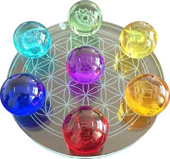 55mm 7 Chakra Flower of Life set Crystal balls - Click Image to Close