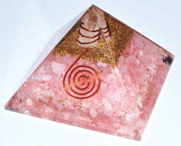 65mm Orgone Rose Quartz & Quartz Point pyramid - Click Image to Close
