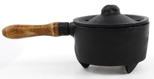 Cast Iron Burner w/ Wooden Handle - Click Image to Close