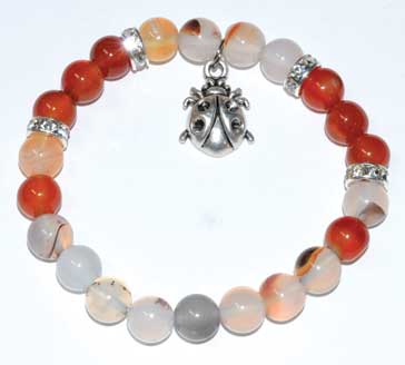 8mm Dendric Agate & Carnelian with Ladybug - Click Image to Close
