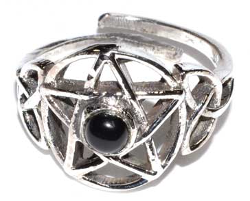Pentacle black stone adjustable ring - Click Image to Close