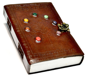 Tree of Life Chakra Stones leather blank book w/ latch - Click Image to Close