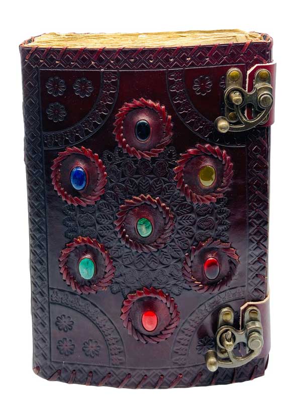 Chakra Aged Looking Paper leather w/ latch 7" x 10" - 240 pages - Unlined - Click Image to Close