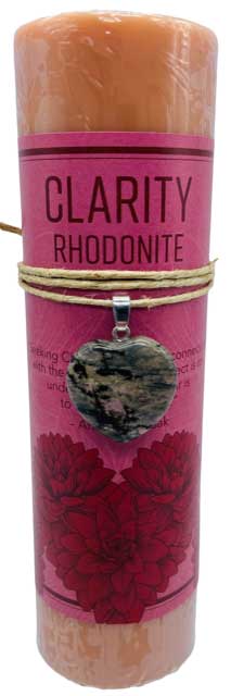 Clarity Pillar candle with Rhodonite heart - Click Image to Close