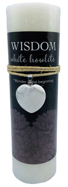 Wisdom pillar candle with White Howlite heart - Click Image to Close