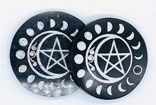 (set of 2) 3" Black Tourmaline Pentagram/ Moon coaster