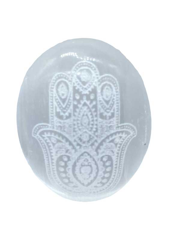 Selenite Fatima Hand palm stone - Click Image to Close