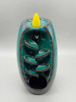 6 1/2" Blue Ceramic back flow incense burner - Click Image to Close