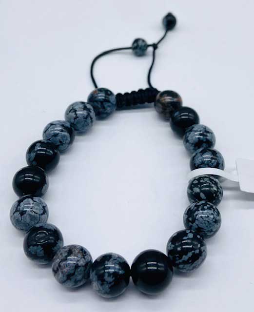 10mm Obsidian, Snowflake bracelet - Click Image to Close