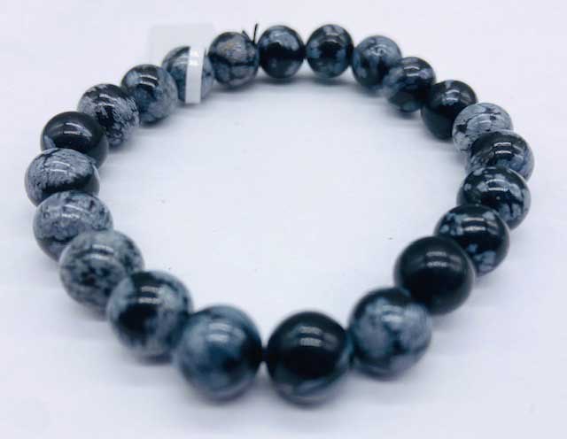 8mm Obsidian, Snowflake bracelet - Click Image to Close