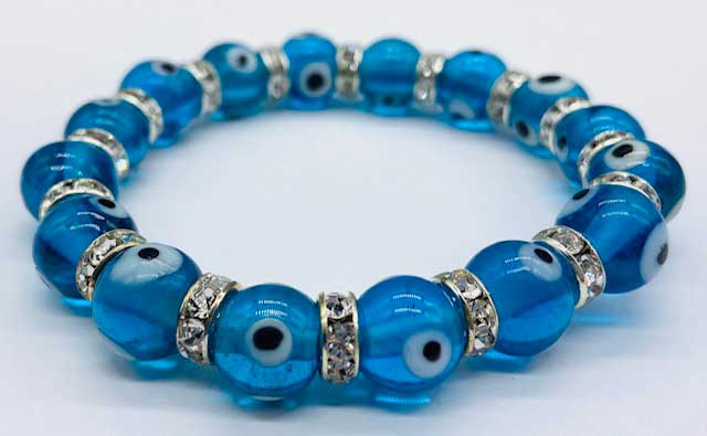 8mm Evil Eye in Aqua bracelet - Click Image to Close