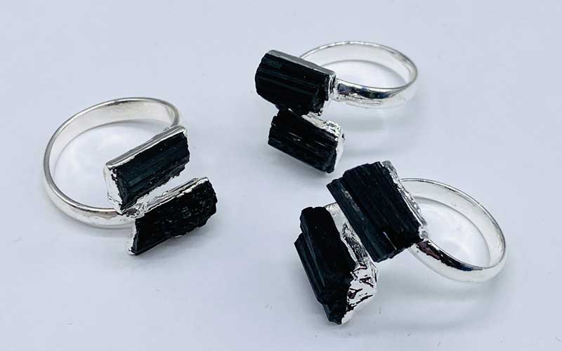(set of 3) adjustable Tourmaline, Black rings - Click Image to Close