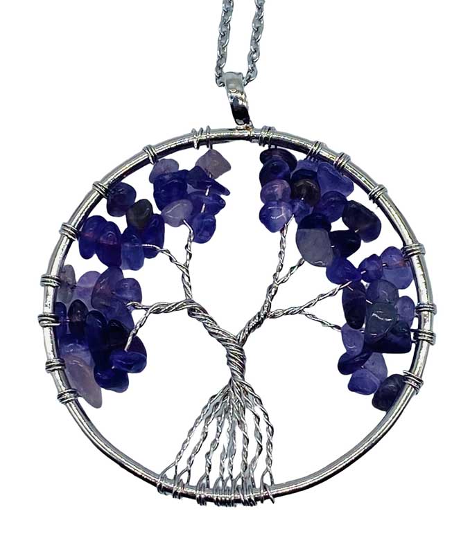 2" round Tree of Life Amethyst necklace - Click Image to Close