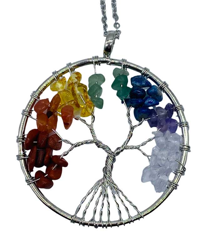2" round Tree of Life Various stones necklace - Click Image to Close
