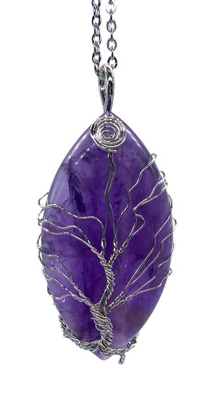 2" oval Tree of Life Amethyst necklace - Click Image to Close
