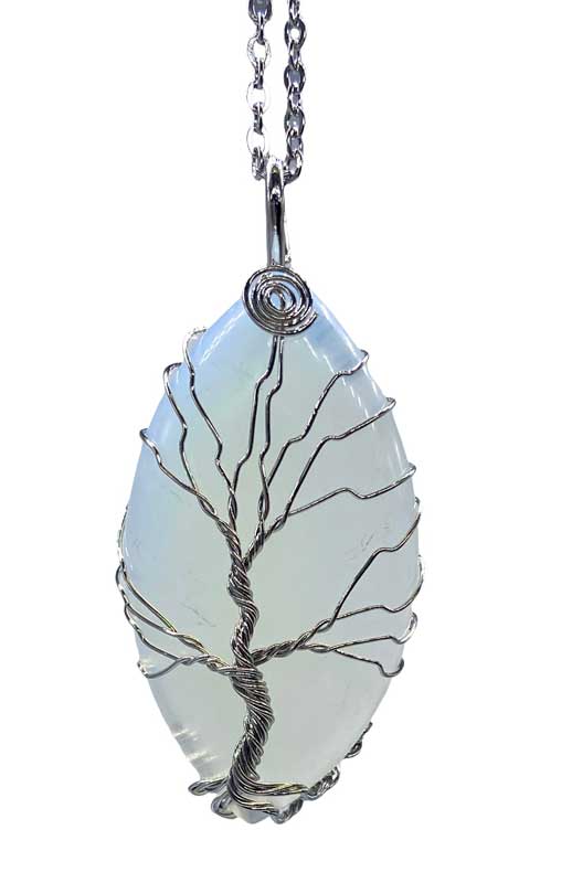 1 3/4" oval Tree of Life White Opalite necklace - Click Image to Close