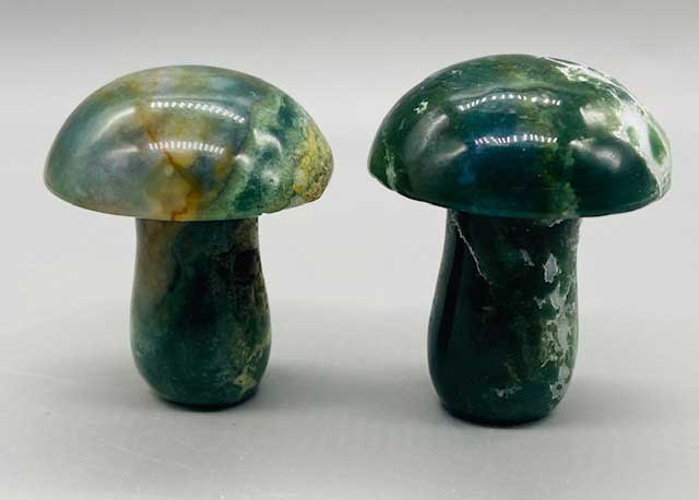 (set of 2) 1 3/4" Mushroom Moss Agate - Click Image to Close